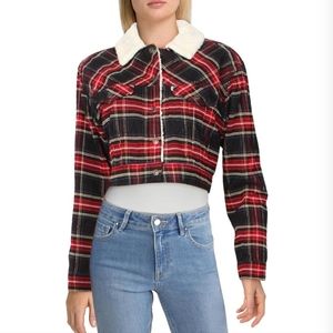 Levi's Ex-Boyfriend Tartan PlaidCorduroy Cropped SherpaJacket Size SP